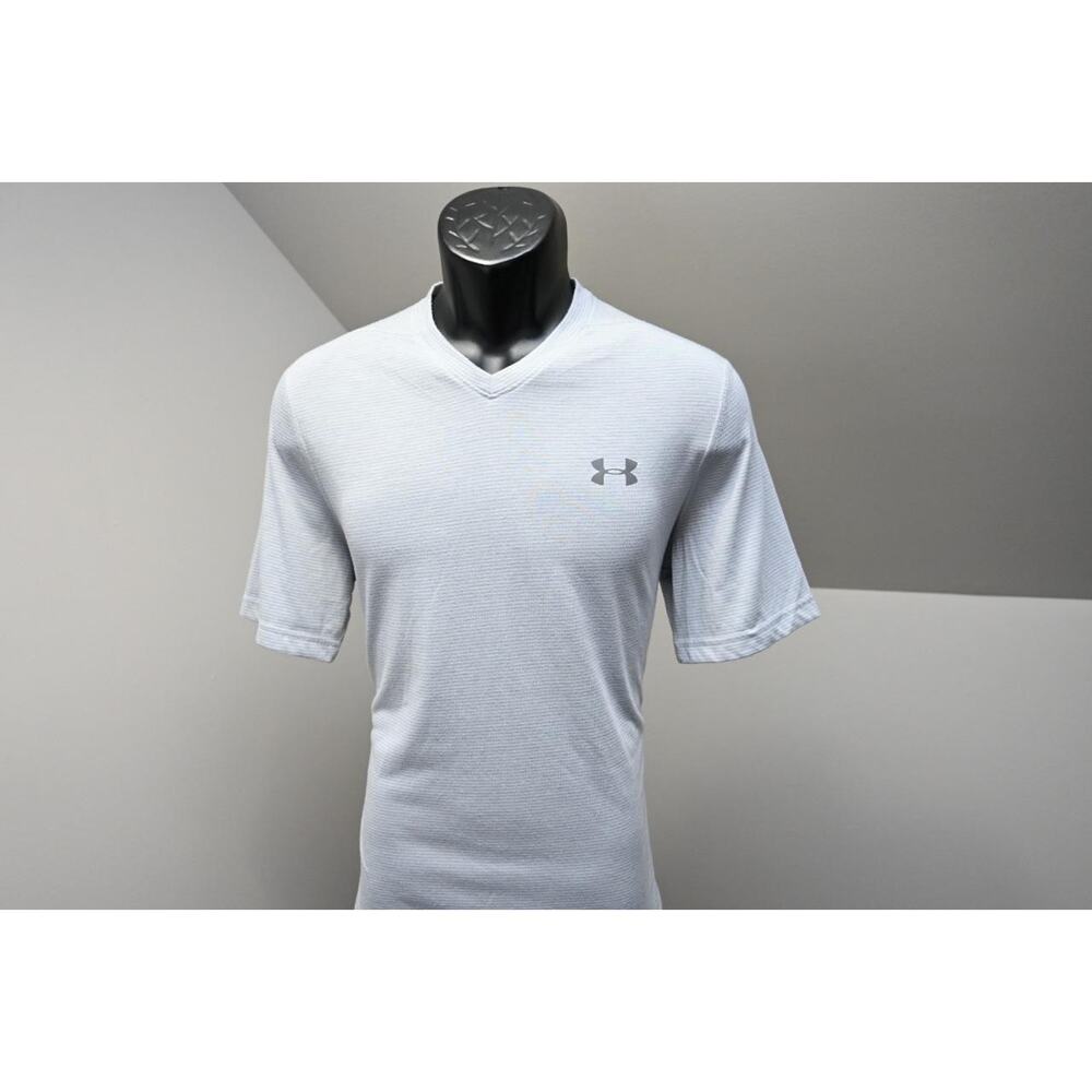 Under Armour V Necl Gym Shirt Threadborne HeatGear Striped Tee Mens Sz Medium